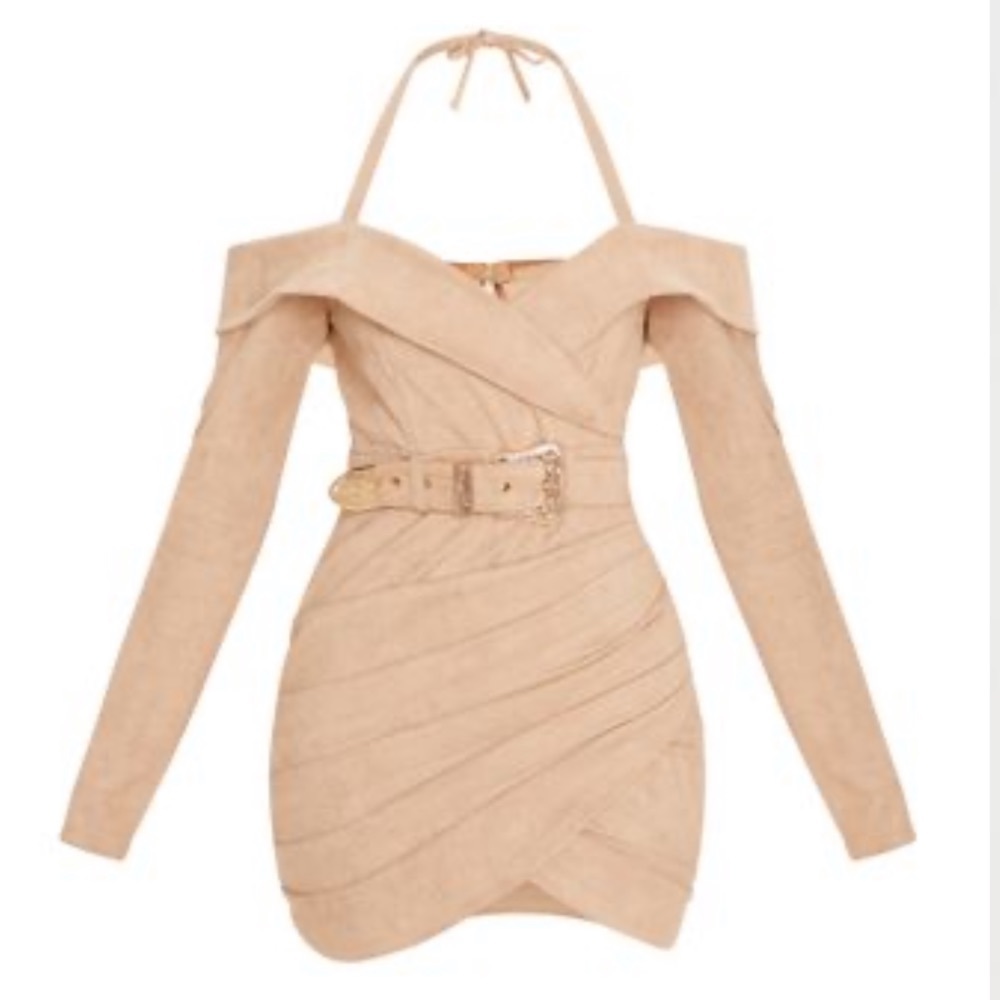 PLT NWT! Size 4 Stone Faux Suede Bardot Dress